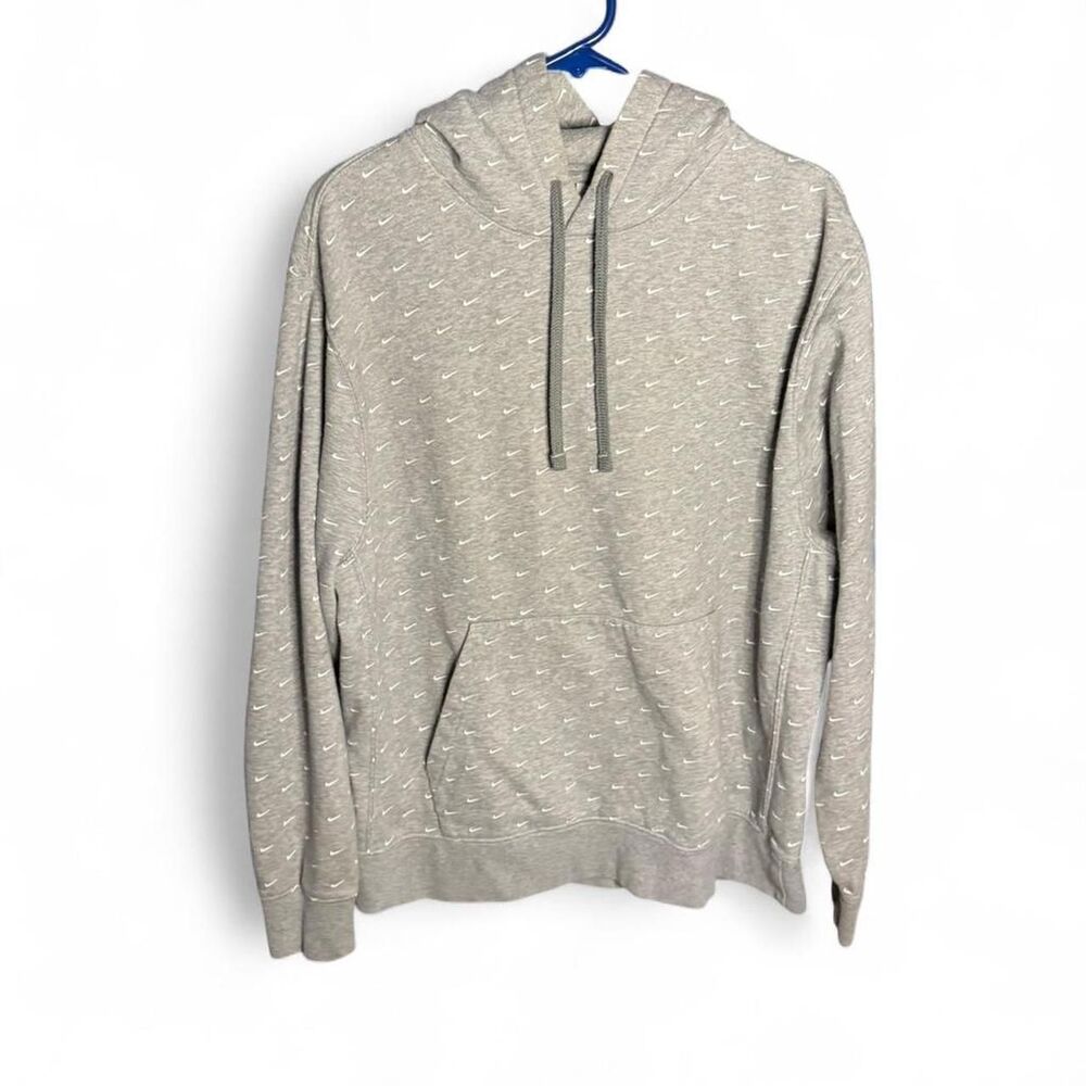 Nike Hoodie XL Gray Mini Swoosh All Over Print Pullover Sweatshirt Womens